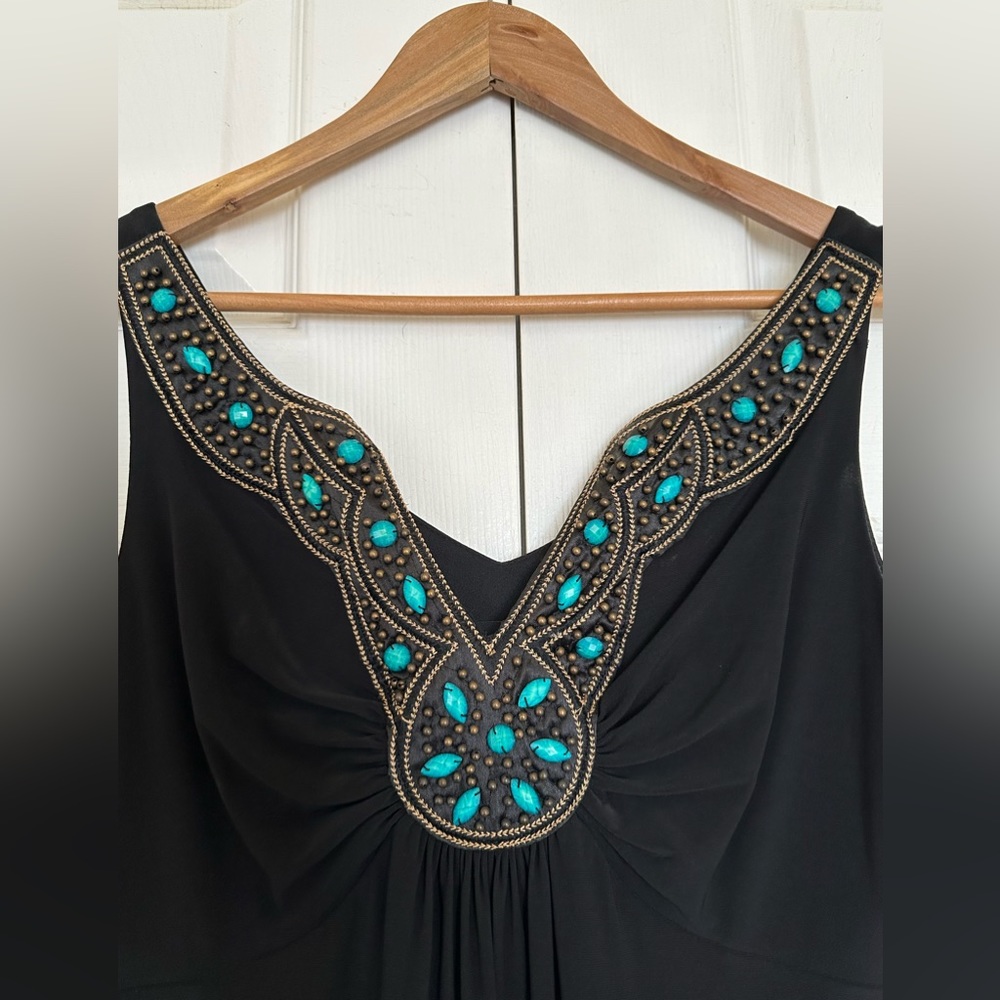 Black Beaded Long sleeveless RNStudio dress by Ronni Nicole Size Medium.